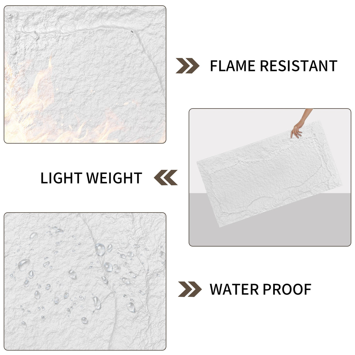 3D Faux Stone Wall Panels - 8 PCS PU Wainscoting