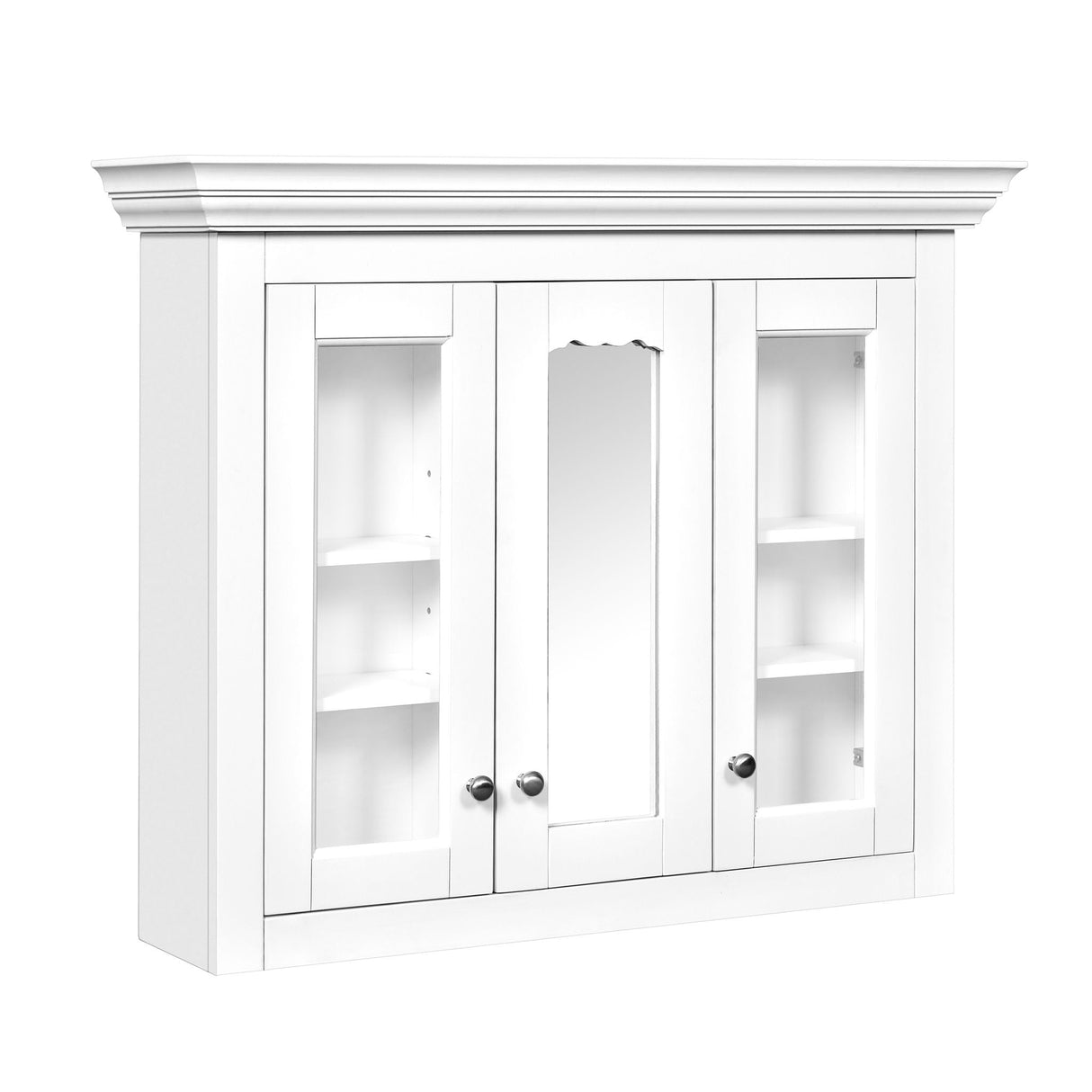 Bathroom Medicine Cabinet With Mirror, 5 Adjustable Closed Shelves, Wall-Mounted - White