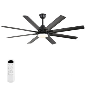 Ceiling Fan With Light 8 Blades, 18W LED 3 Color Dimmable Light - Matte Black