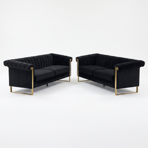 Black Velvet 2 Piece Sofa Set