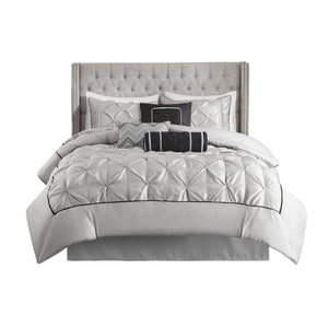 7 Piece Tufted Comforter Set Grey Queen