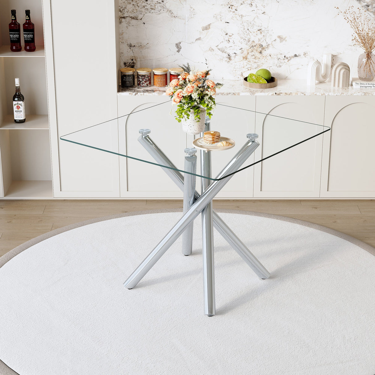 Modern Electroplated Metal Leg Bar Table with Tempered Glass Top
