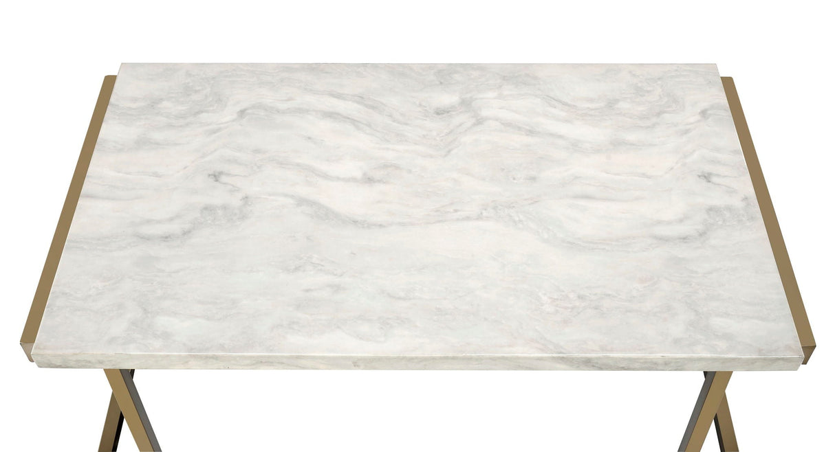 Boice II - Faux Marble Top Sofa Table - White / Champagne