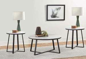 Hugo 3-piece Coffee and End Table Set White Faux Marble
