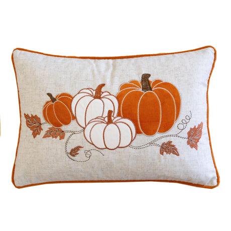Embroidered Pumpkin Lumbar Throw Pillow – Fall Harvest Accent Cushion