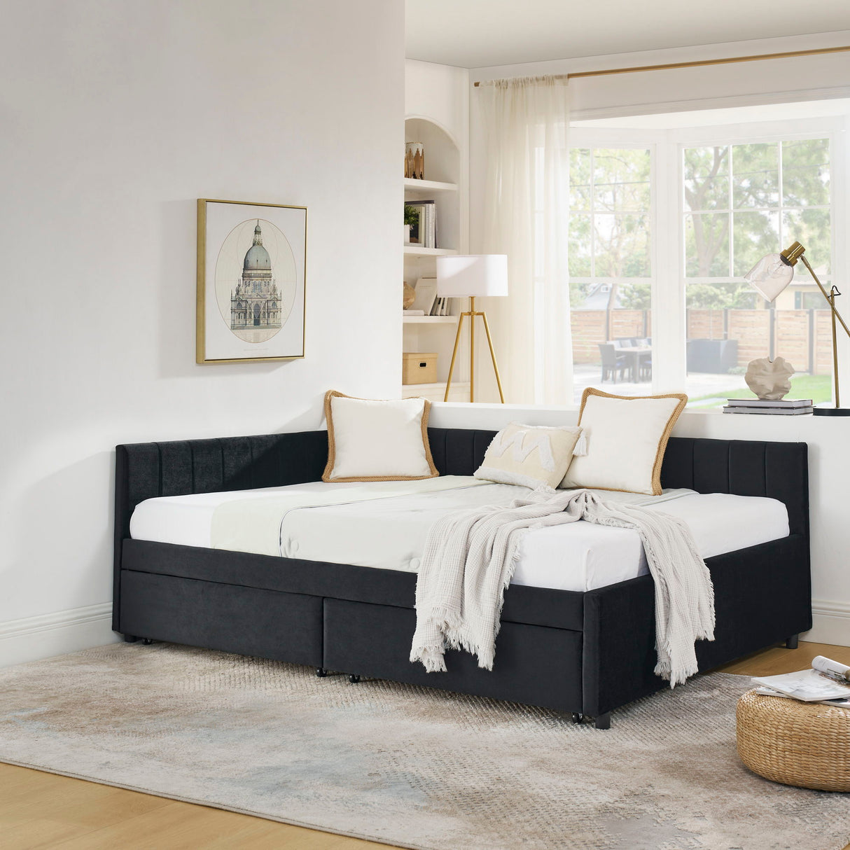 Upholstered Tufted Daybed Frame With Storage Drawers
