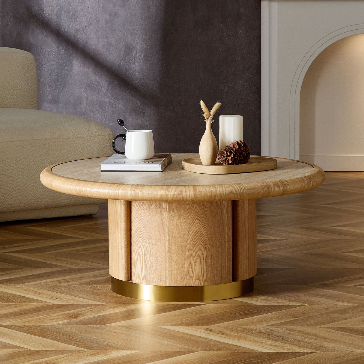 Round Coffee Table with Sturdy MDF Pedestal