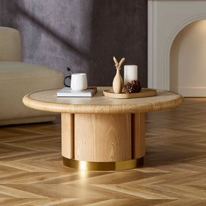 Round Coffee Table with Sturdy MDF Pedestal