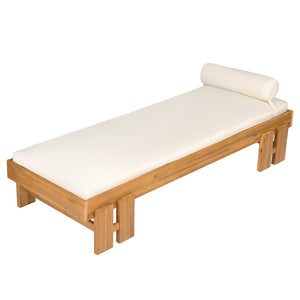 Teak Finish Acacia Wood Daybed with Cream Cushion