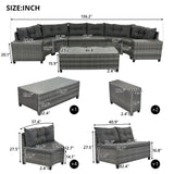 8-piece outdoor wicker round sofa set, half-moon sectional set all weather