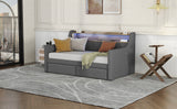 Twin Size Linen Upholstered Daybed with Storage Drawers and LED Lights