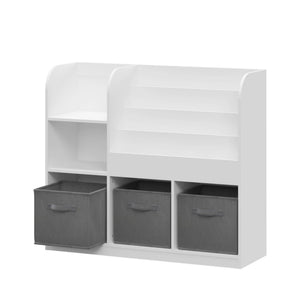 Bookcase And Bookshelf With 3 Collapsible Drawers, Multifunctional Display Stand