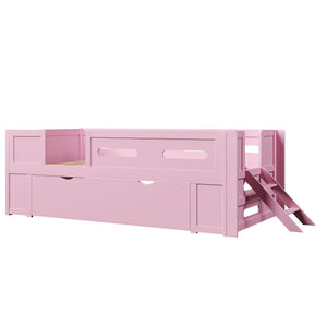 Platform Bed With Guardrail And Drawer