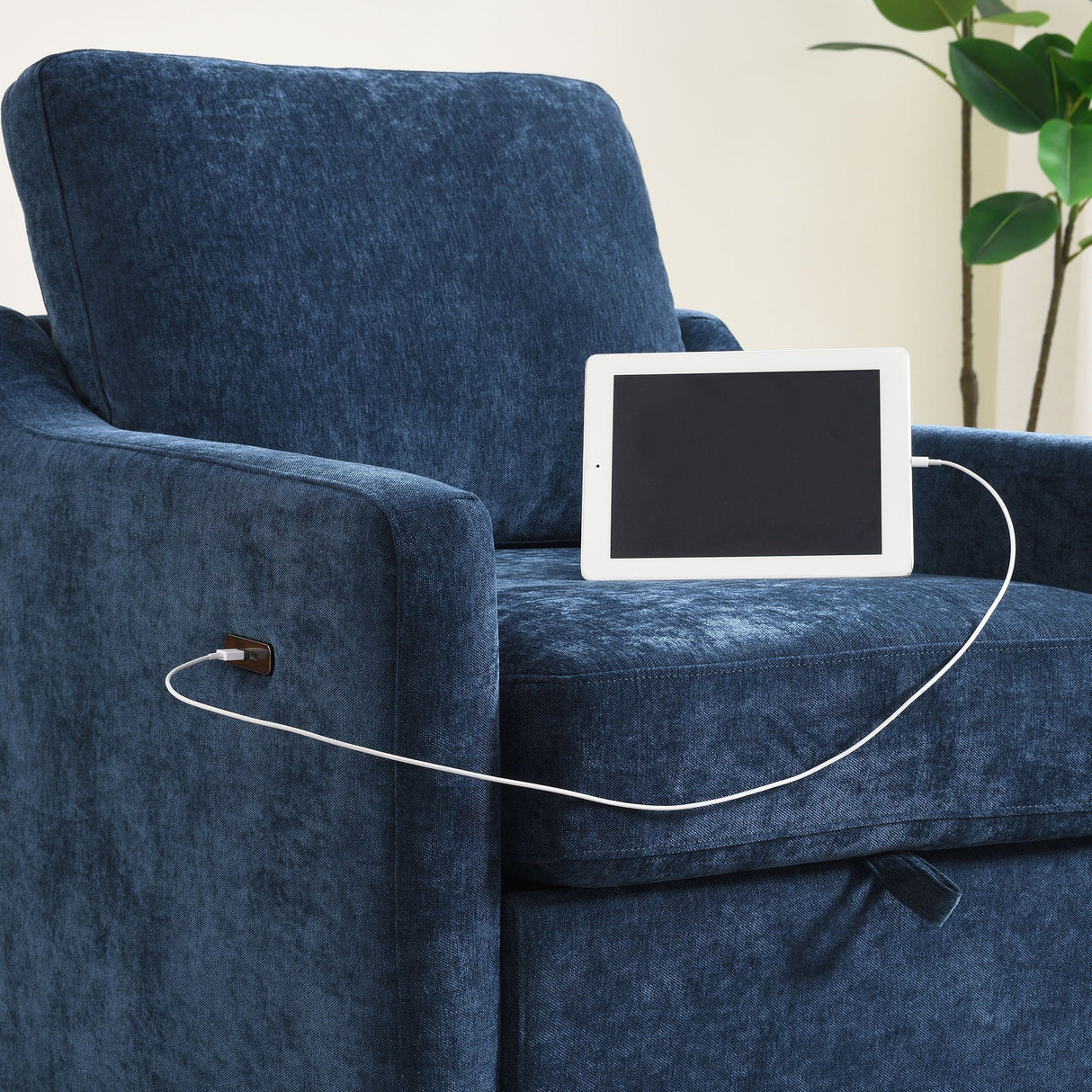 Swivel Arm Chair With USB Type-C Charging And Book Pocket
