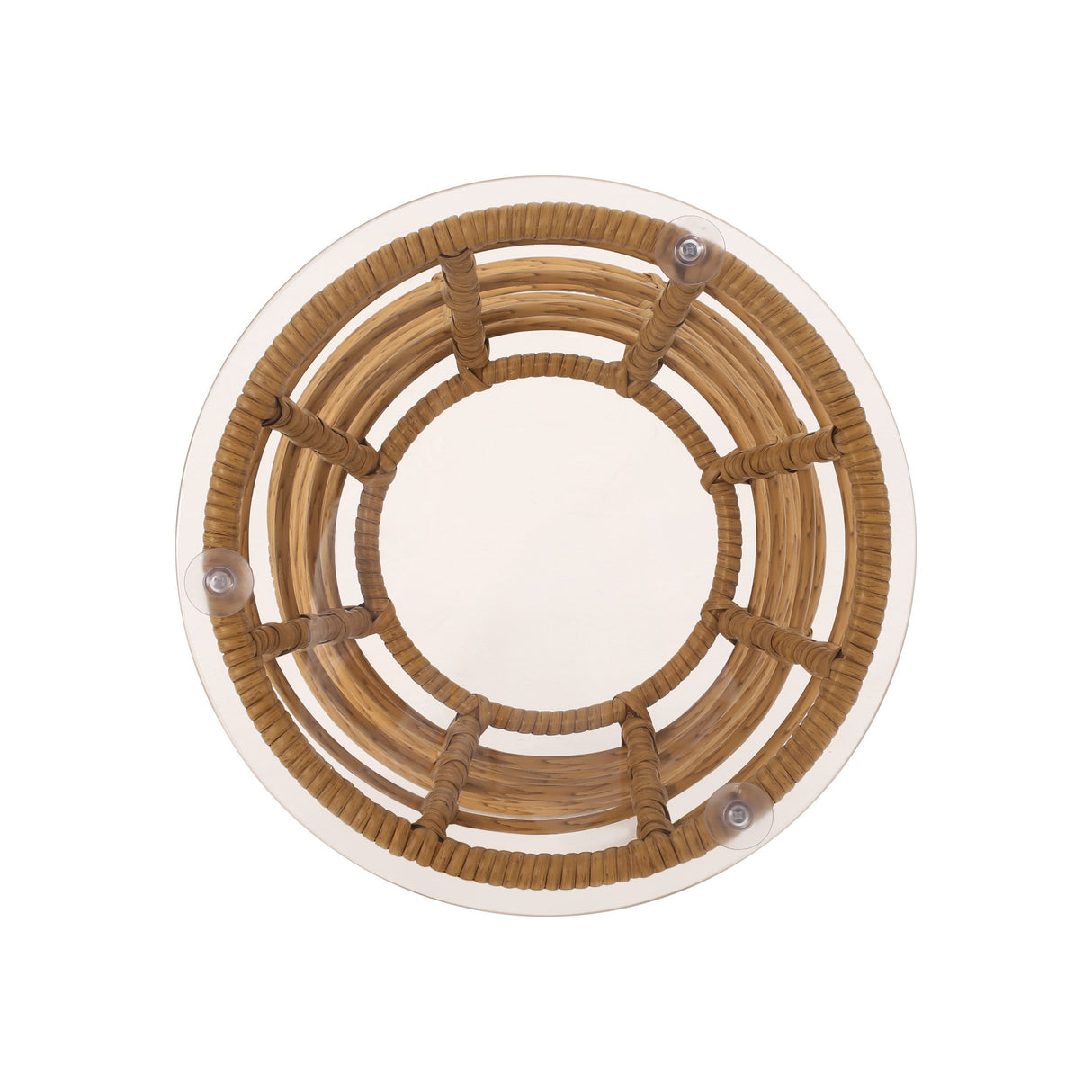 San Pedro Boho Style Side Table with Tempered Glass Top in Light Brown Rattan