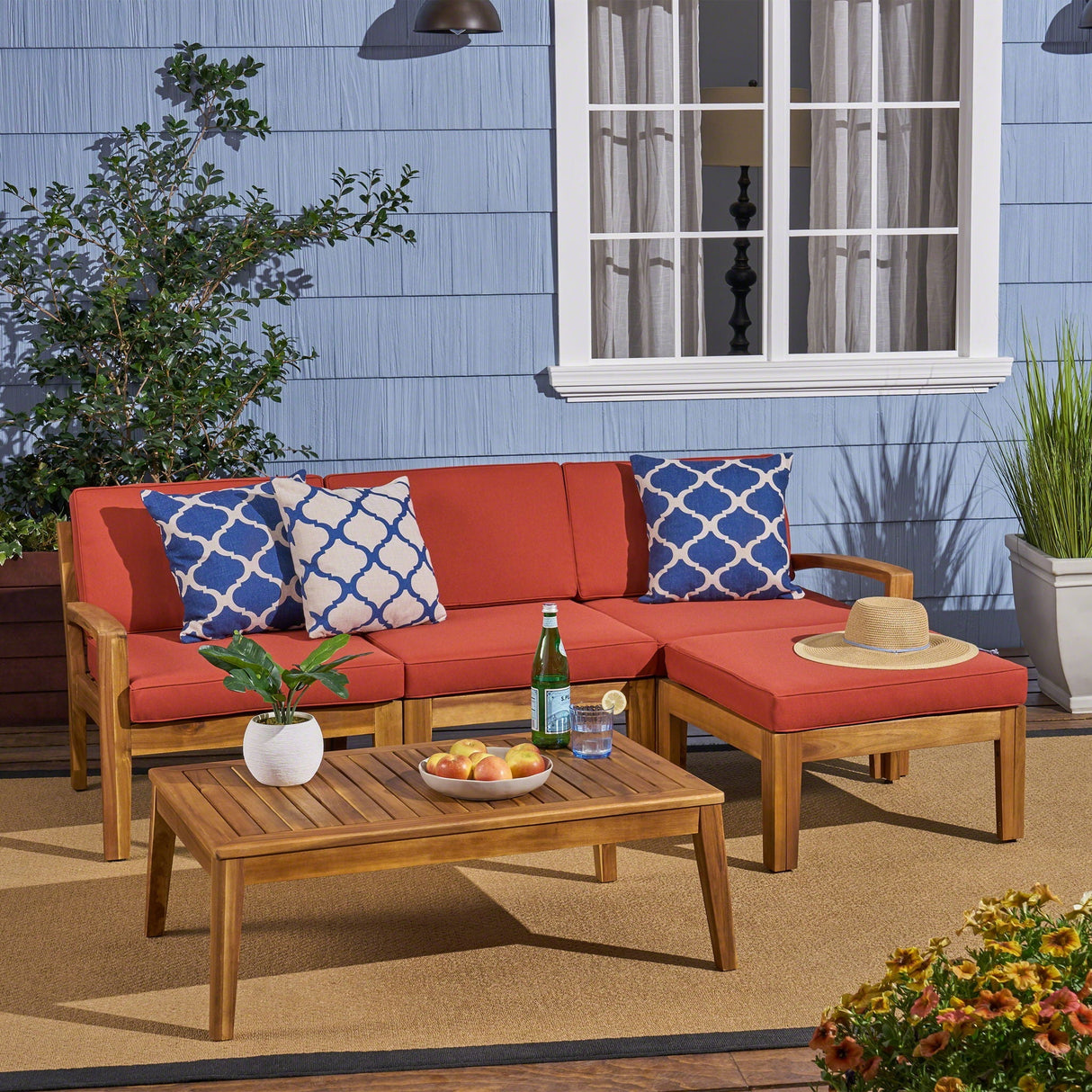 Grenada L Shape Red 2-Piece Outdoor Set