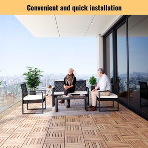 Interlocking Deck Tiles Striped Pattern Waterproof Brown