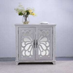Elegant Sideboard With 2 Acrylic Mirrored Doors, Adjustable Shelf Storage