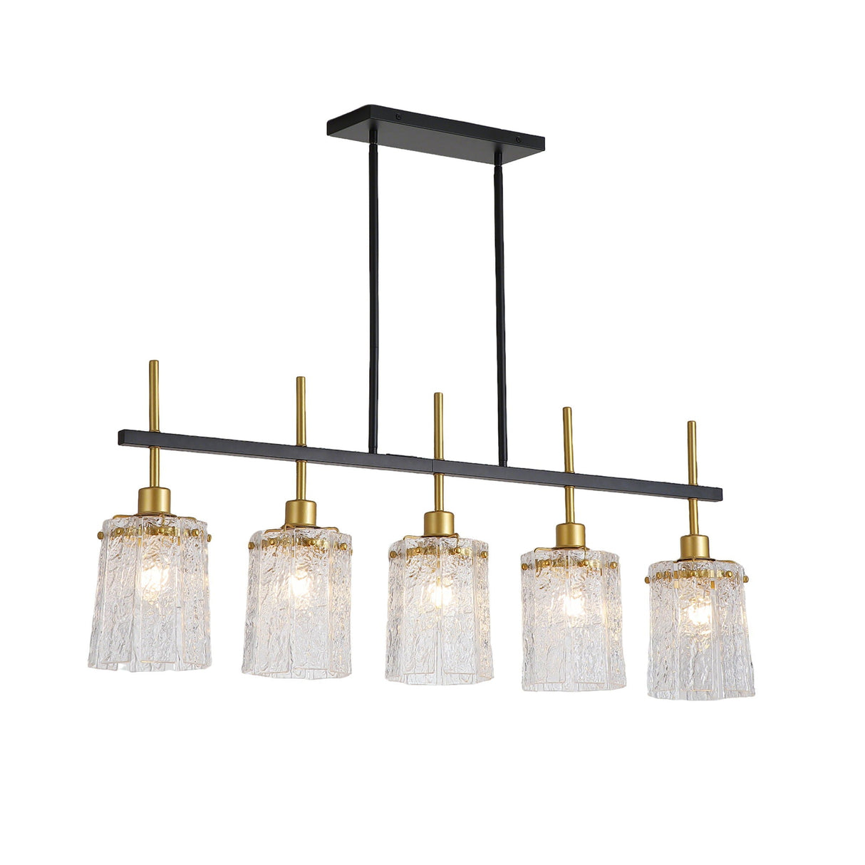 Chandelier 5 Light, Fixture Over Table - Black / Gold