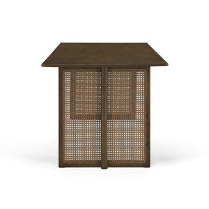 Walnut-Colored Rubber Wood Dining Set with Plastic Rattan