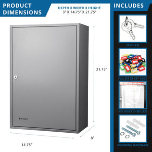 Adjustable Key Cabinet with Lock - Multiple Sizes, Gray or Black