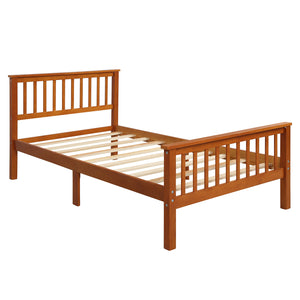 Harper&Bright Designs Wood Platform Bed with Headboard and Footboard, Oak Finish, Solid Pine Wood, 80.2'L X 42.9'W X 36.2'H