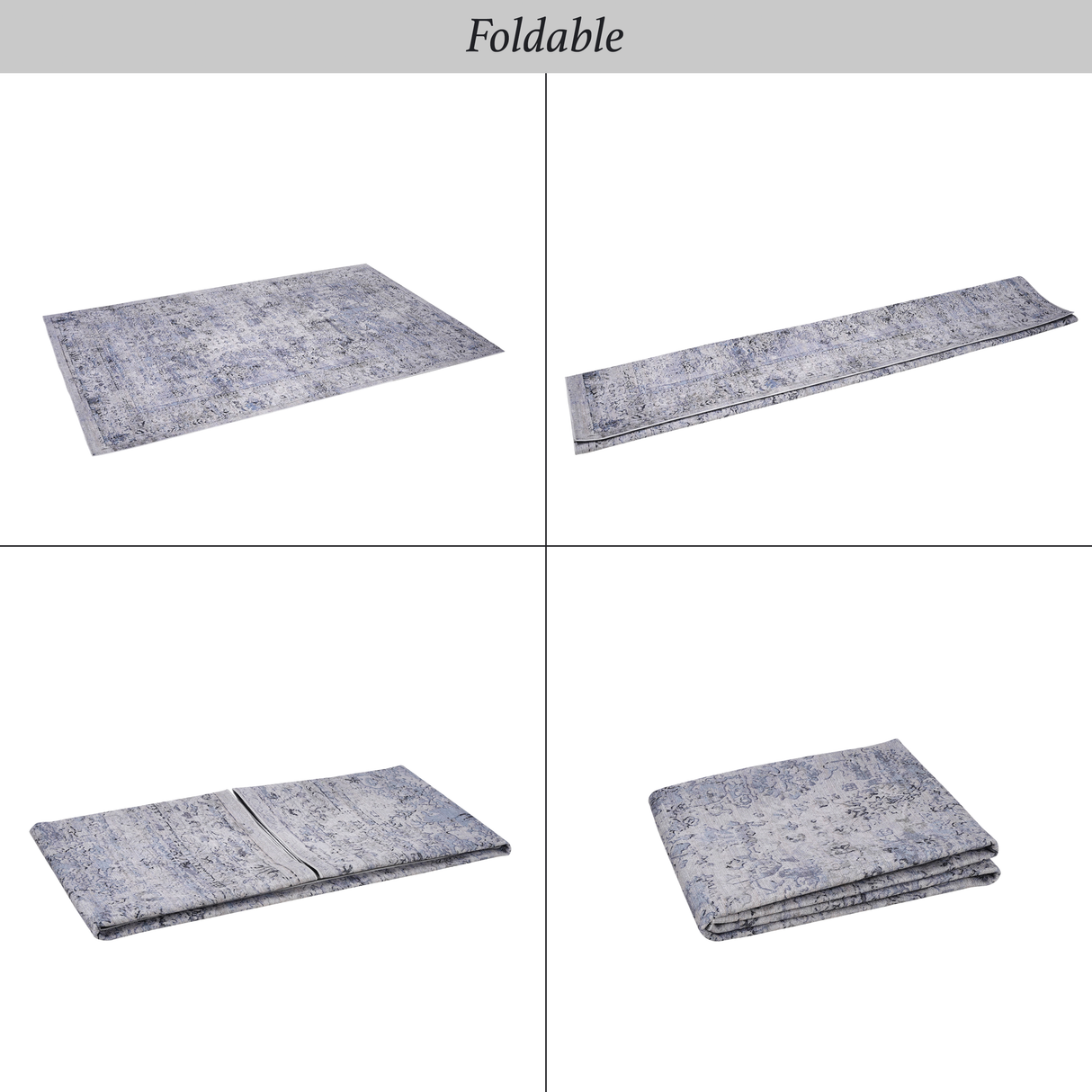 Area rug, washable rug, low-pile, non-slip, non-shedding, foldable, kid & pet friendly - area rugs for living room, bedroom, kitchen, dining room rug - perfect gifts, (blue+cream, 2'6'' x 10')
