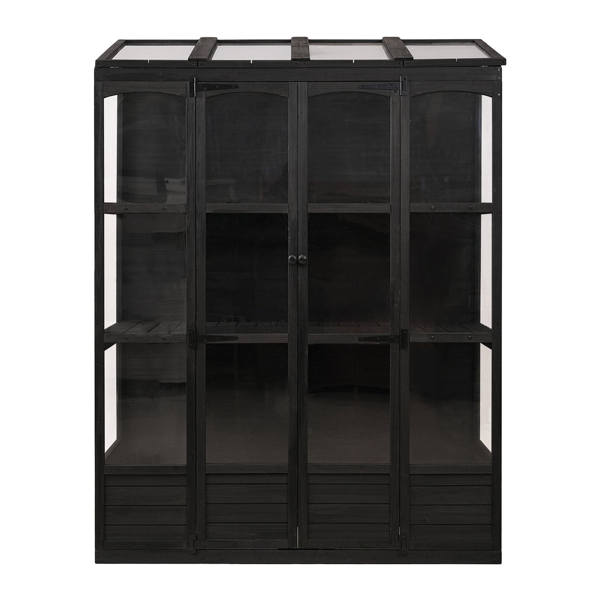 TOPMAX 78-inch Wooden Walk-in Greenhouse with Skylights and Folding Shelves
