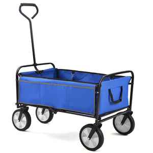 Folding Wagon Garden Shopping Beach Cart (Blue)