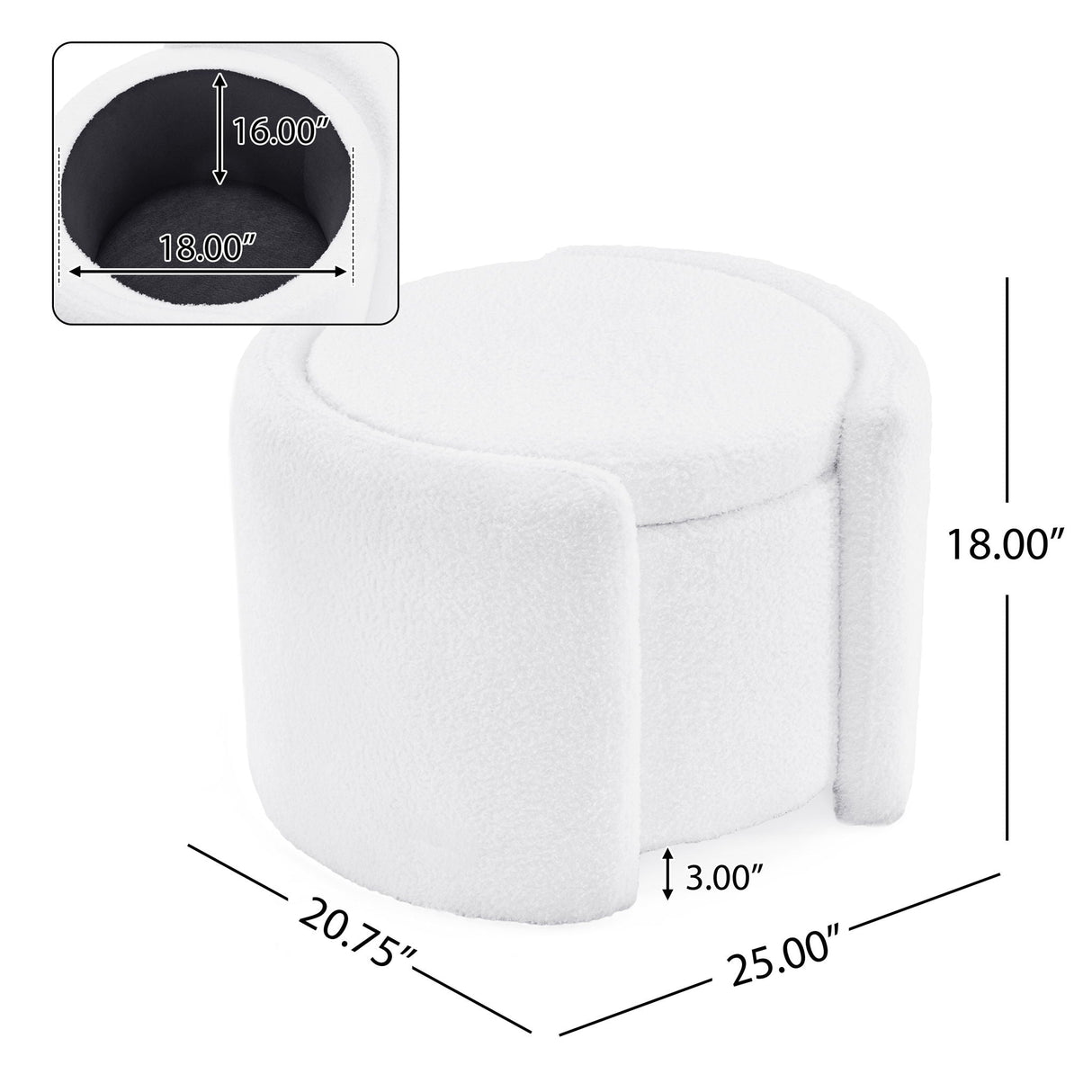 Cozy Boucle Storage Ottoman, Stylish Comfort With Hidden Storage