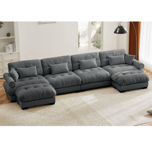 Oversized Modular Sectional Sofa with Movable Ottoman - Fabric, Multiple Colors