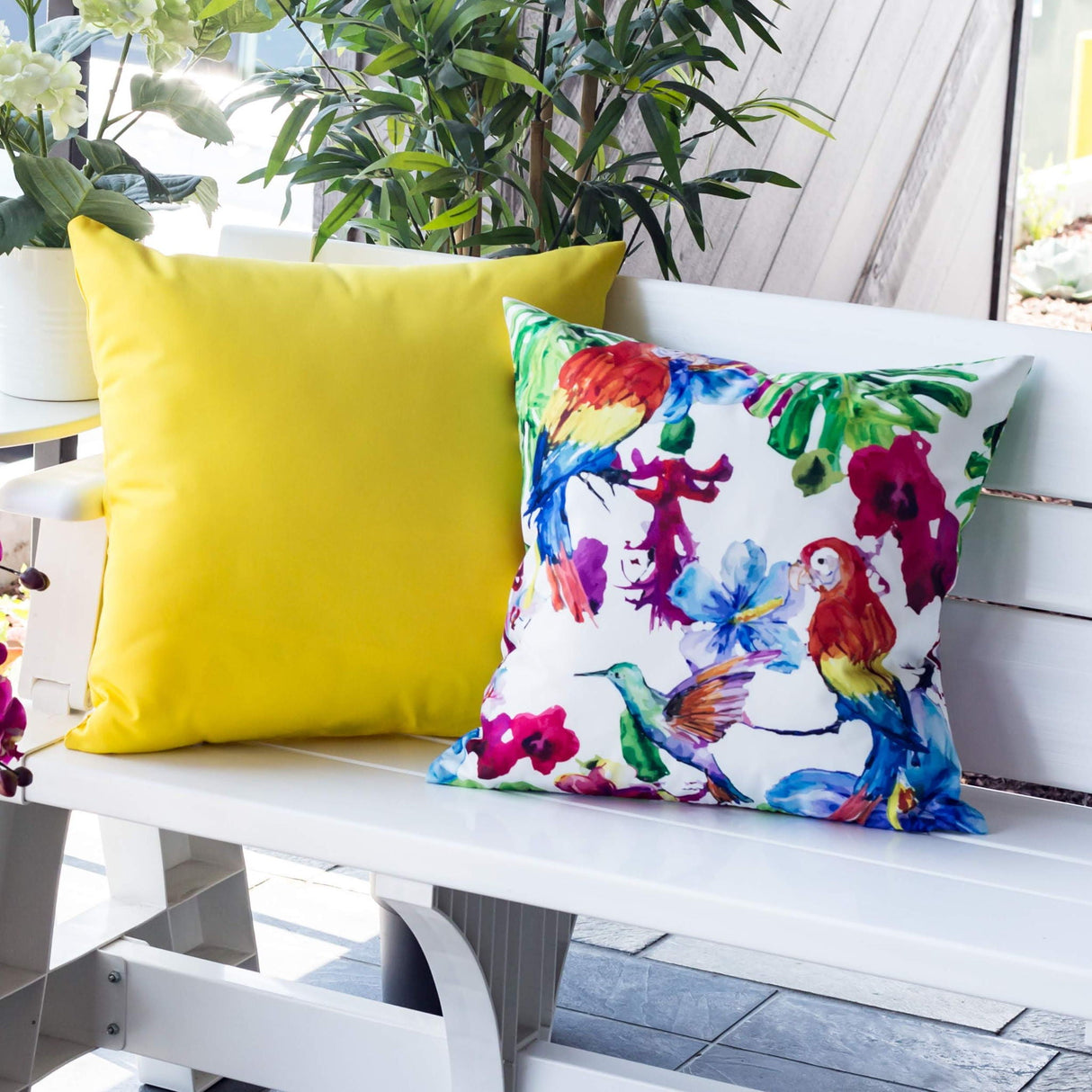 Tropical Parrot Outdoor & Indoor Pillow With Solarium - Multicolor