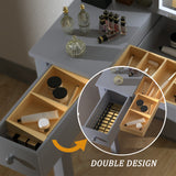 Grey vanity table with led lights, flip-top mirror and 2 drawers, jewelry storage