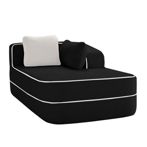ELYSEES Right Chaise Sofa With Pillows Teddy Fabric - Black
