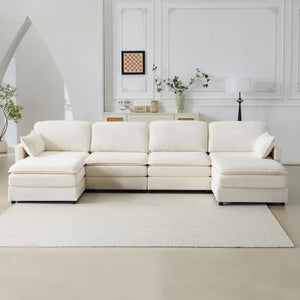 136" Plush Cloud 3-seater Sofa: Modular Design with Footstools