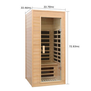 Hemlock One-person Far Infrared Roof Embedded Indoor Sauna Room Natural Hemlock 33.7x33.46x72.83 inches