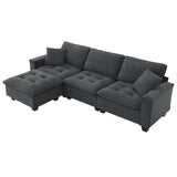 Leland Suede-Tufted L-Shaped Sectional With Ottoman