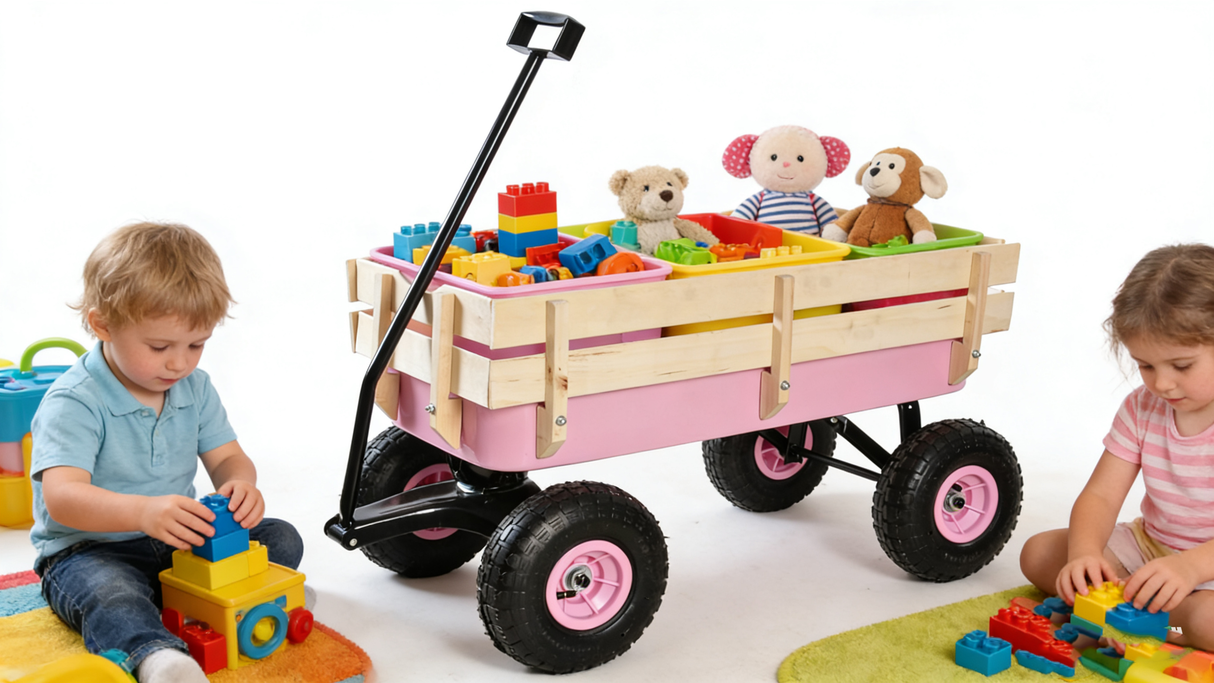 Outdoor Wagon All Terrain Pulling with Wood Railing
