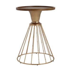 Hollow - Edge Retro Art Pine Side Table With Antique And Natural Color, Iron And Pine Construction - Antique Gold / Natural