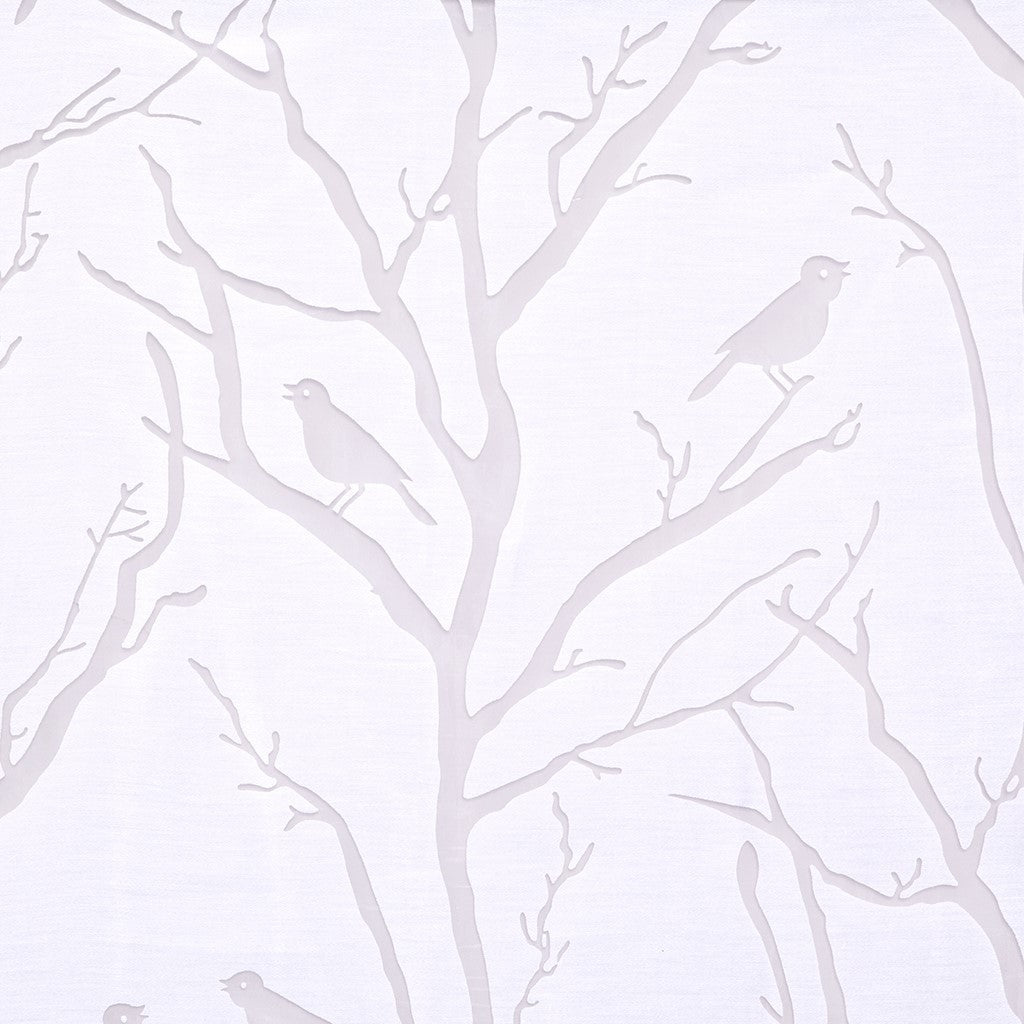 Sheer Bird on Branches Grommet Curtain Panel with Burnout Design - White