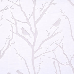 Sheer Bird on Branches Grommet Curtain Panel with Burnout Design - White