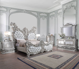 Valkyrie - Eastern King Bed - Synthetic Leather & Antique Platinum