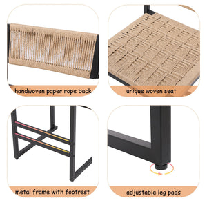 Kitchen Bar Stools with Footrest Set of 2 Paper Rope Weave Dining Chairs