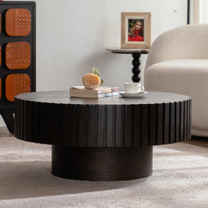 Round Coffee Table Handcrafted Relief Sturdy Pedestal