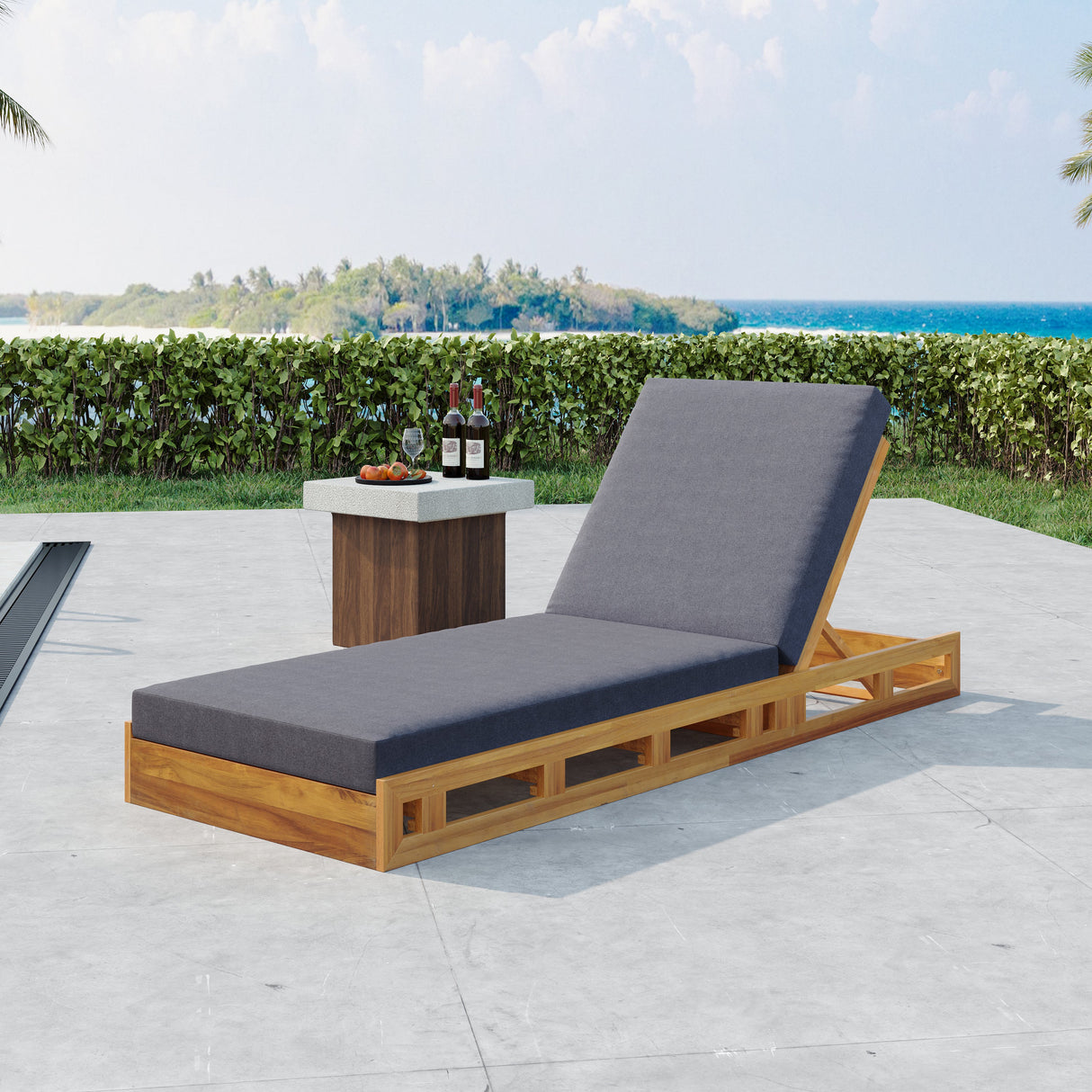 Lounge Chaise Set - Acacia Wood with Water-Resistant Cushions
