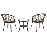 U_STYLE Outdoor Leisure Set, 2 Rattan Single Chairs with Glass Round Table