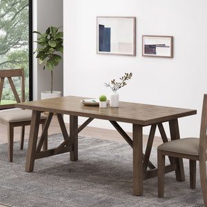 Farmhouse Style Dining Table With Wood Like Top