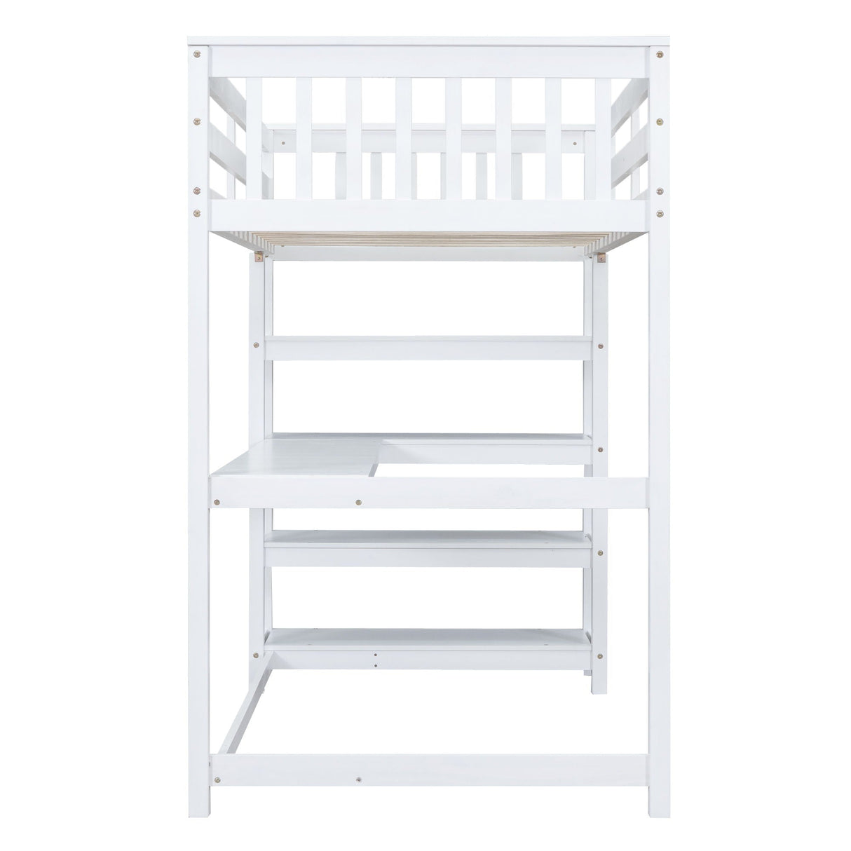 Loft Bed With Storage Shelves And Under Bed Desk