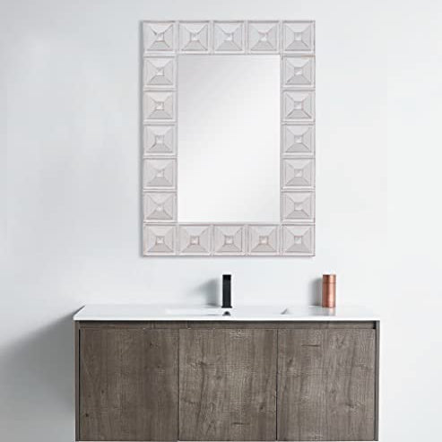 Parisloft-Distressed-White-Wood-Wall-Mirror,Rectangle-Wood-Block-Carving-Mirror-Decor-for-Bathroom-or-Living-Room,22.5x31.5”-Mirrors