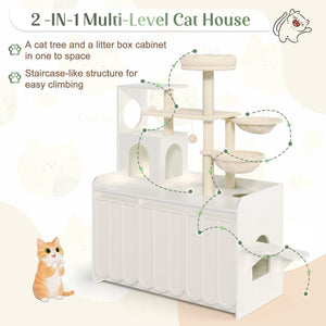 50.6" Cat Tree with Litter Box Enclosure, Sisal Scratching Post & Storage